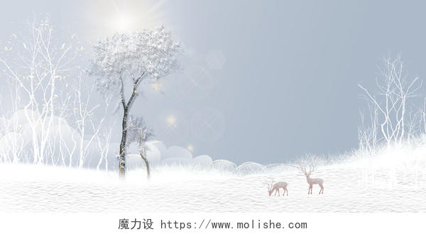 白色简约冬天鹿大寒冬天冬季冬天雪景背景